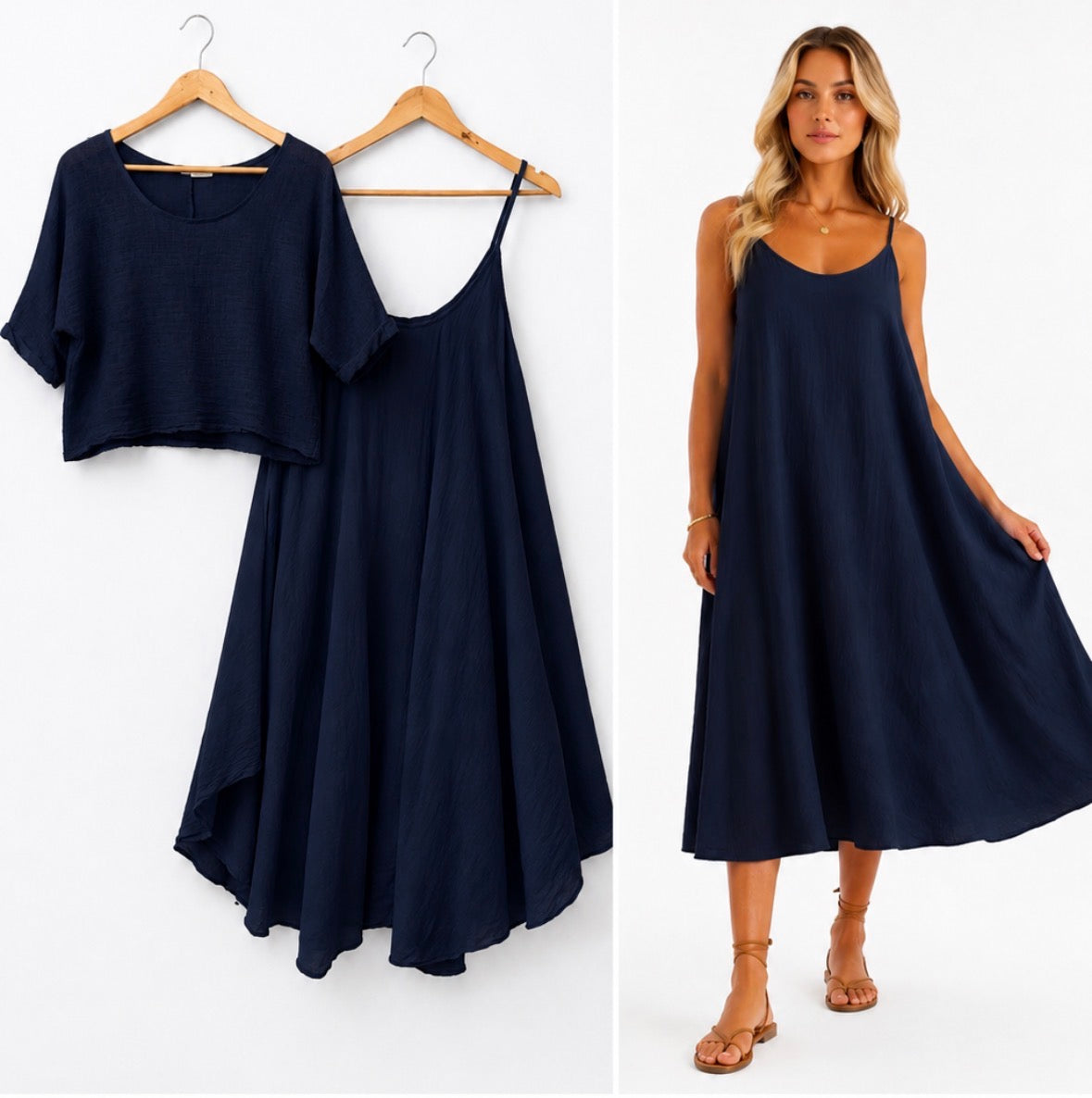 Alia Navy 2 In 1 Cotton Dress