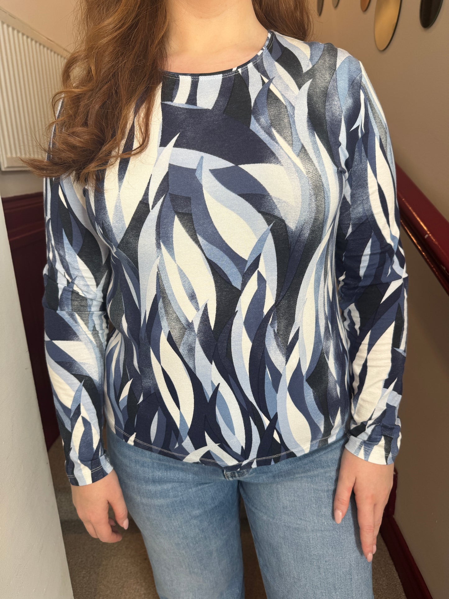 Kathy Navy Abstract Print Top