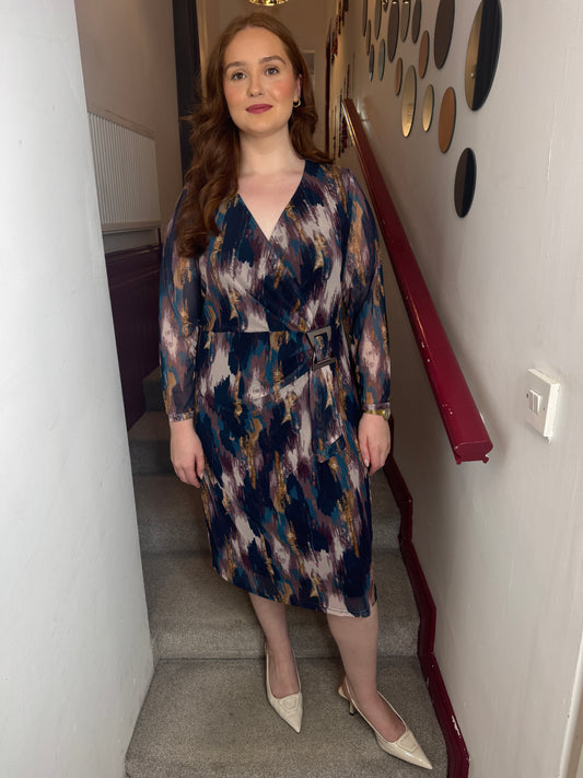 Tara Petrol Splash Midi Dress