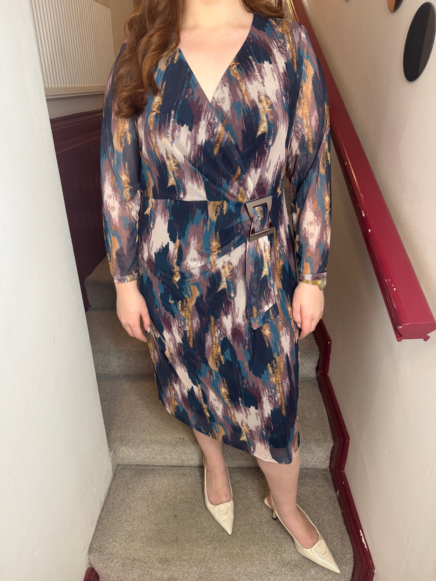 Tara Petrol Splash Midi Dress