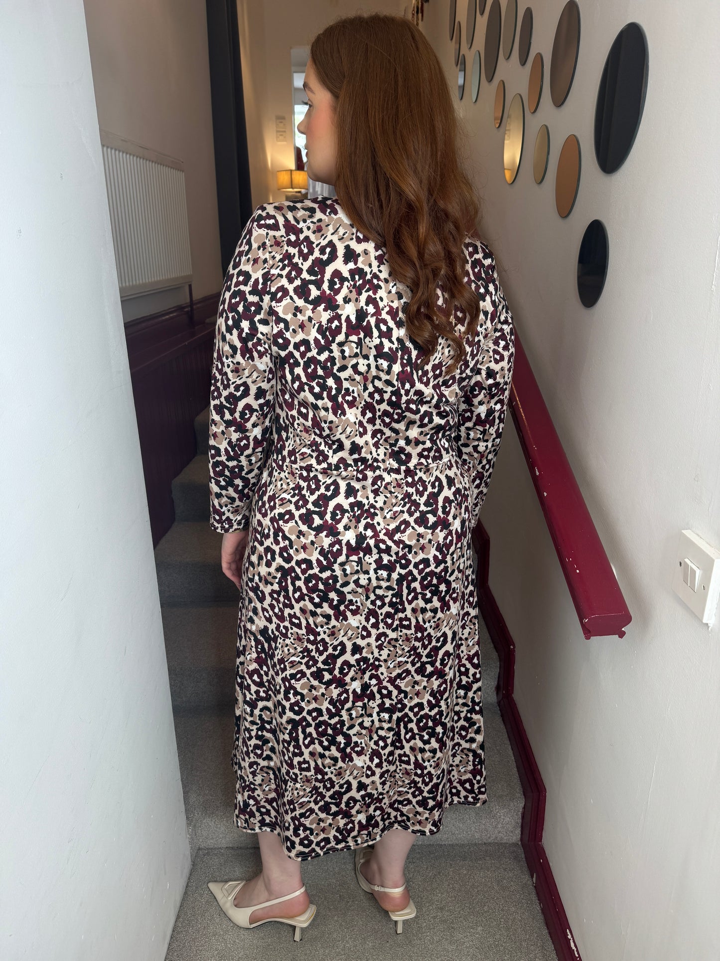 Tia Beige Leopard Print Midi Dress