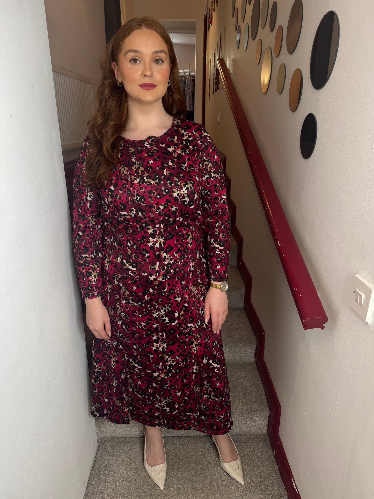 Tia Red Leopard Print Midi Dress