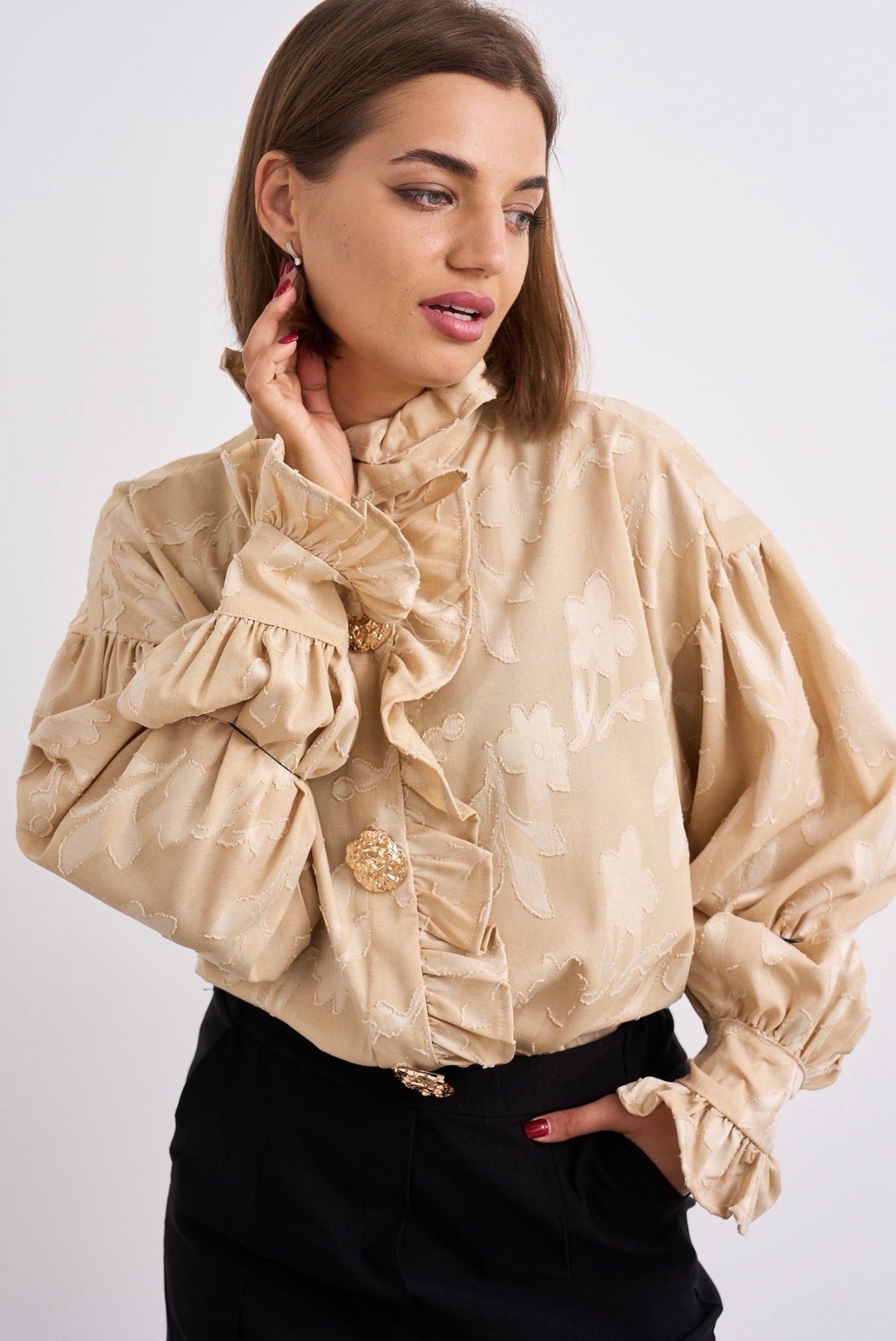 Sasha Beige Frill Shirt