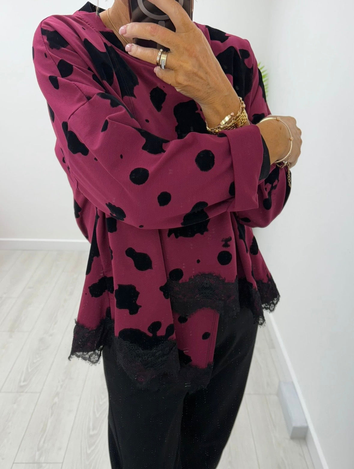 Sydney Burgundy Lace Trim Sweater
