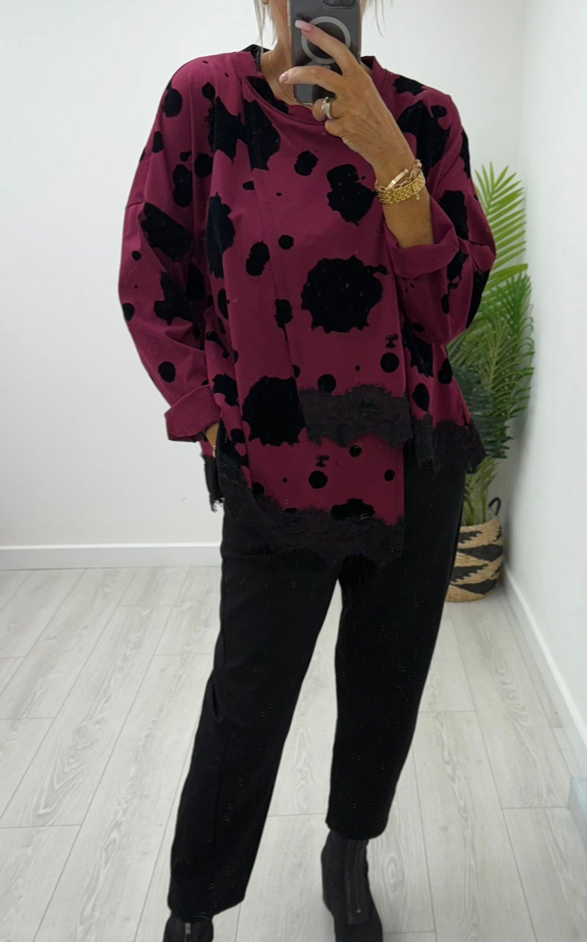 Sydney Burgundy Lace Trim Sweater