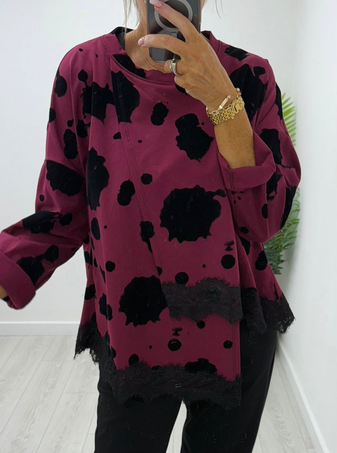 Sydney Burgundy Lace Trim Sweater