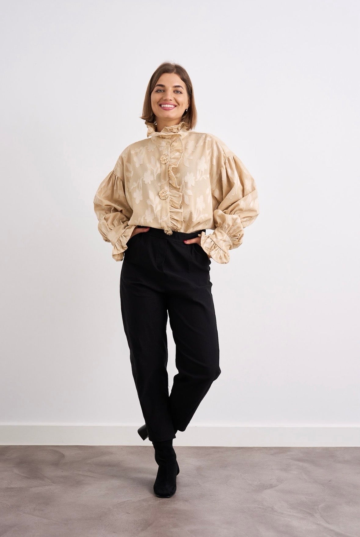 Sasha Beige Frill Shirt
