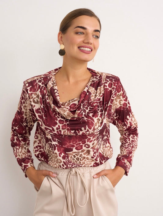 Courtney Wine Cowl Neck Top