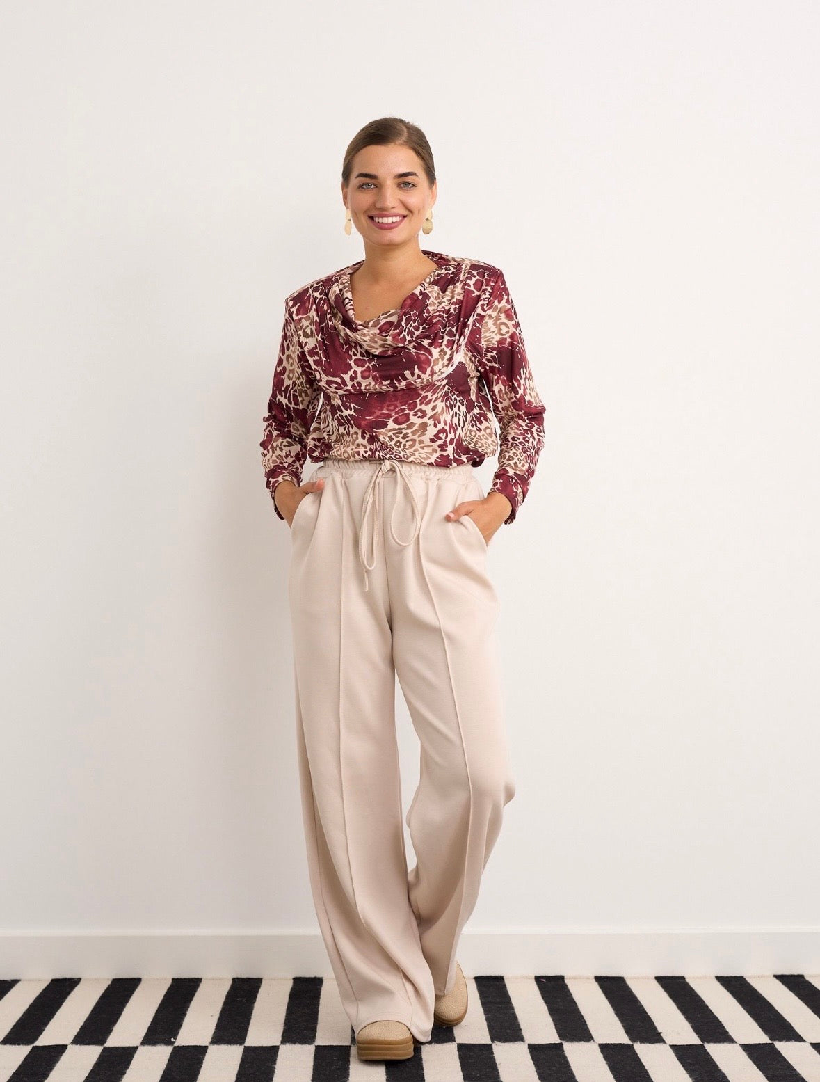 Courtney Wine Cowl Neck Top