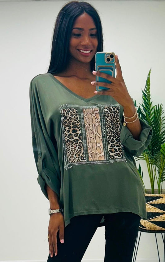 Madison Khaki Leopard Print Top