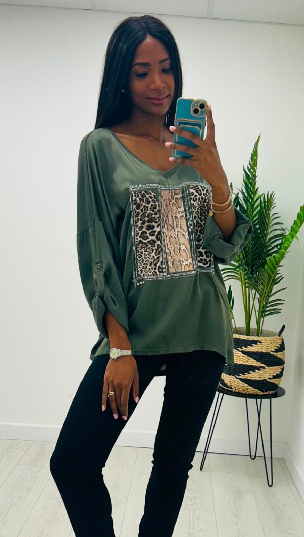 Madison Khaki Leopard Print Top
