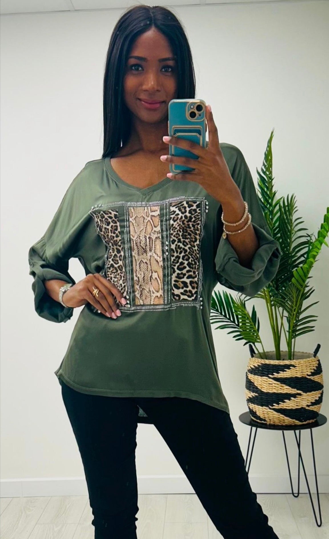 Madison Khaki Leopard Print Top