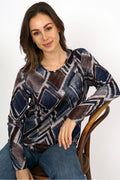 Sasha Navy Abstract Print Top