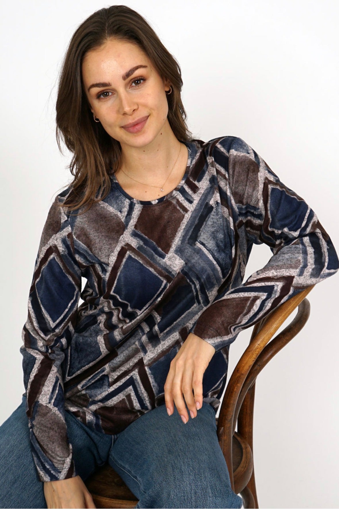 Sasha Navy Abstract Print Top