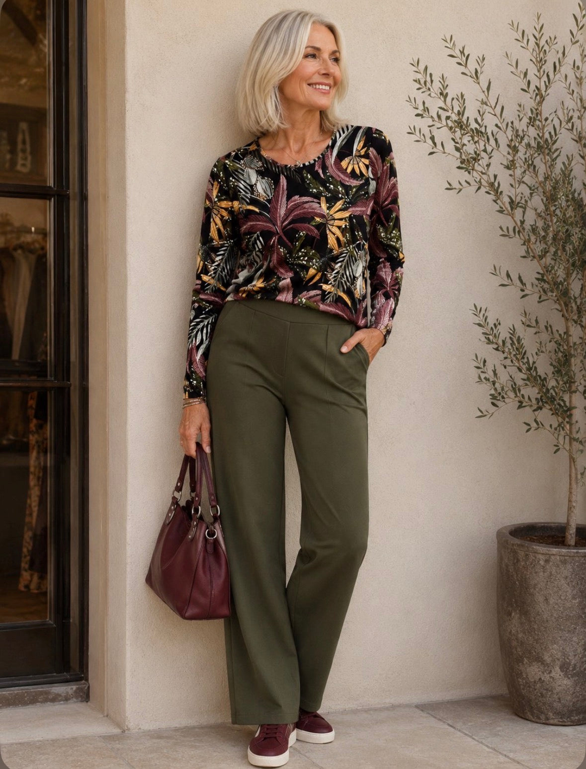 Toni Khaki Floral Print Top