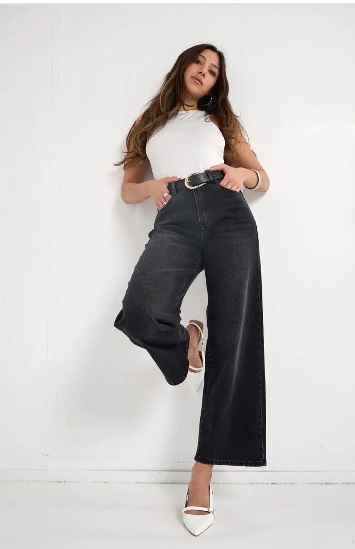 Ana & Lucy Black Wash Cropped Palazzo Denim Jeans