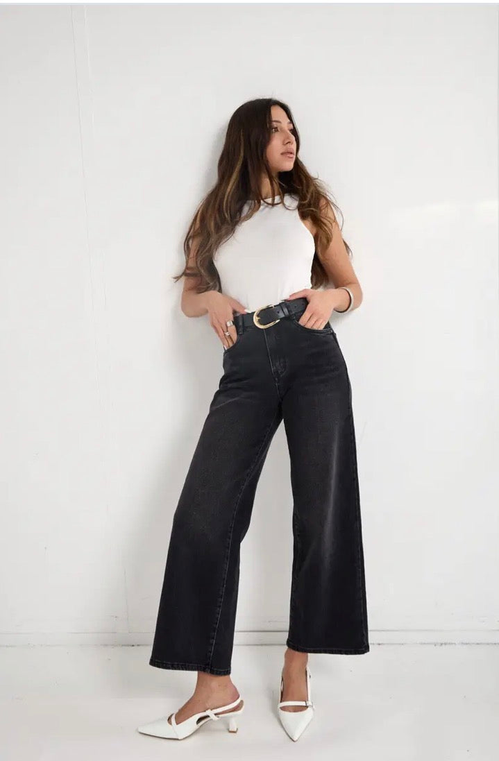Ana & Lucy Black Wash Cropped Palazzo Denim Jeans