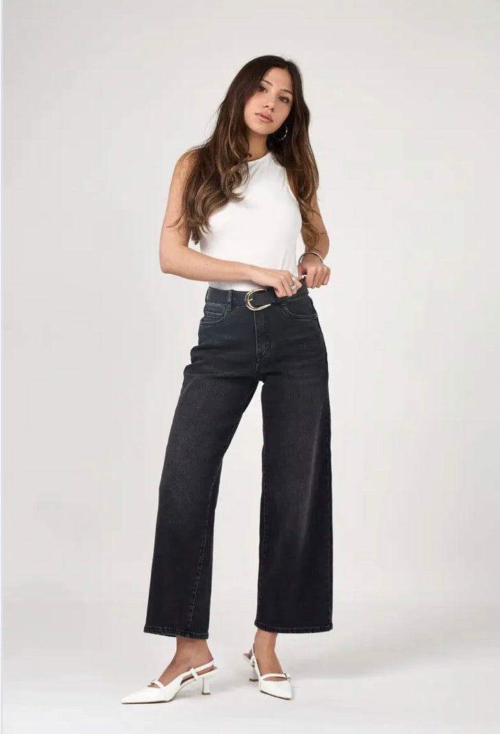 Ana & Lucy Black Wash Cropped Palazzo Denim Jeans