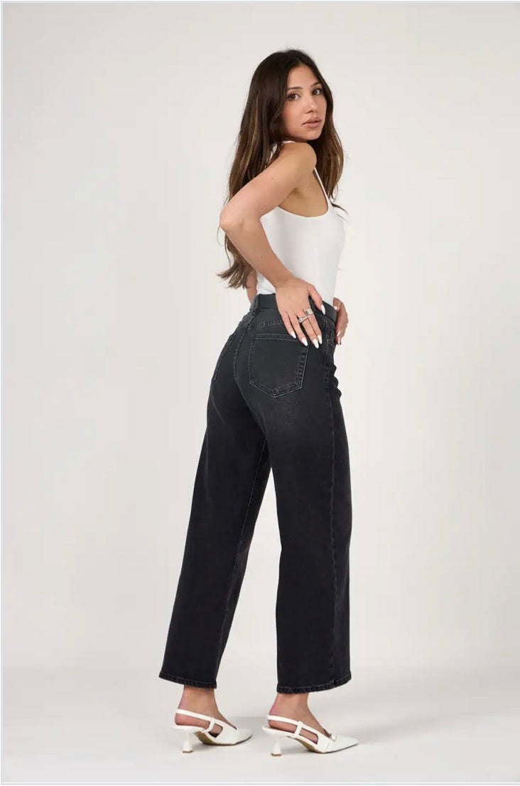 Ana & Lucy Black Wash Cropped Palazzo Denim Jeans