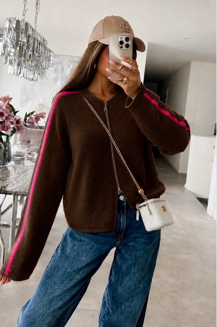 Beverly Brown Zip Cardigan