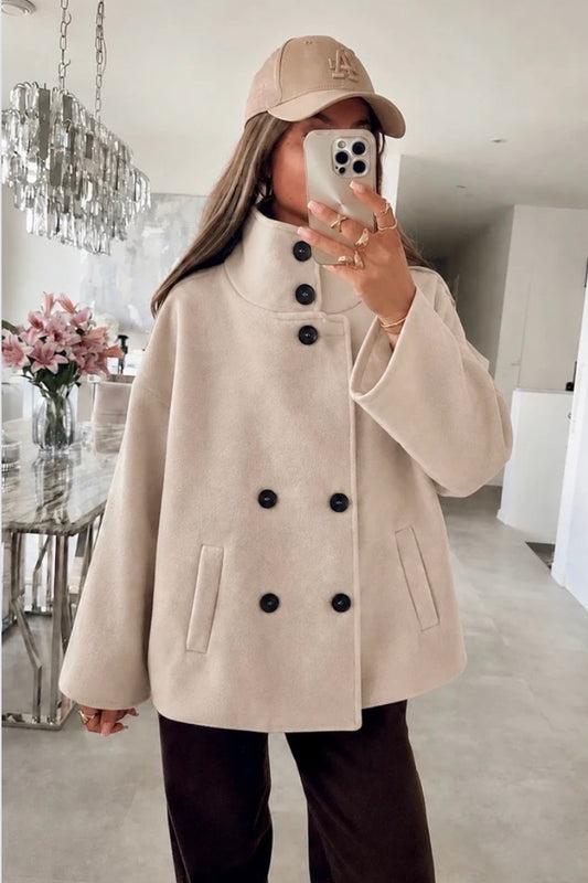 Mya Beige Wool Feel Cropped Trench