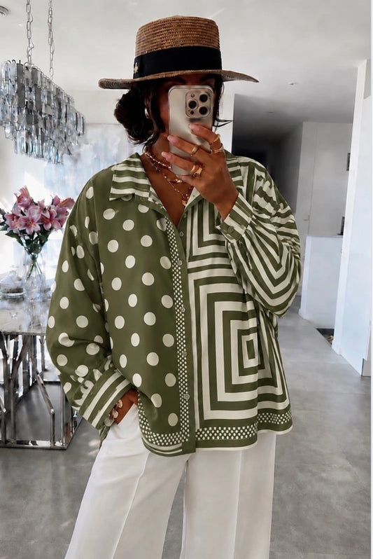 Yasmin Green Polka Dot Print Blouse