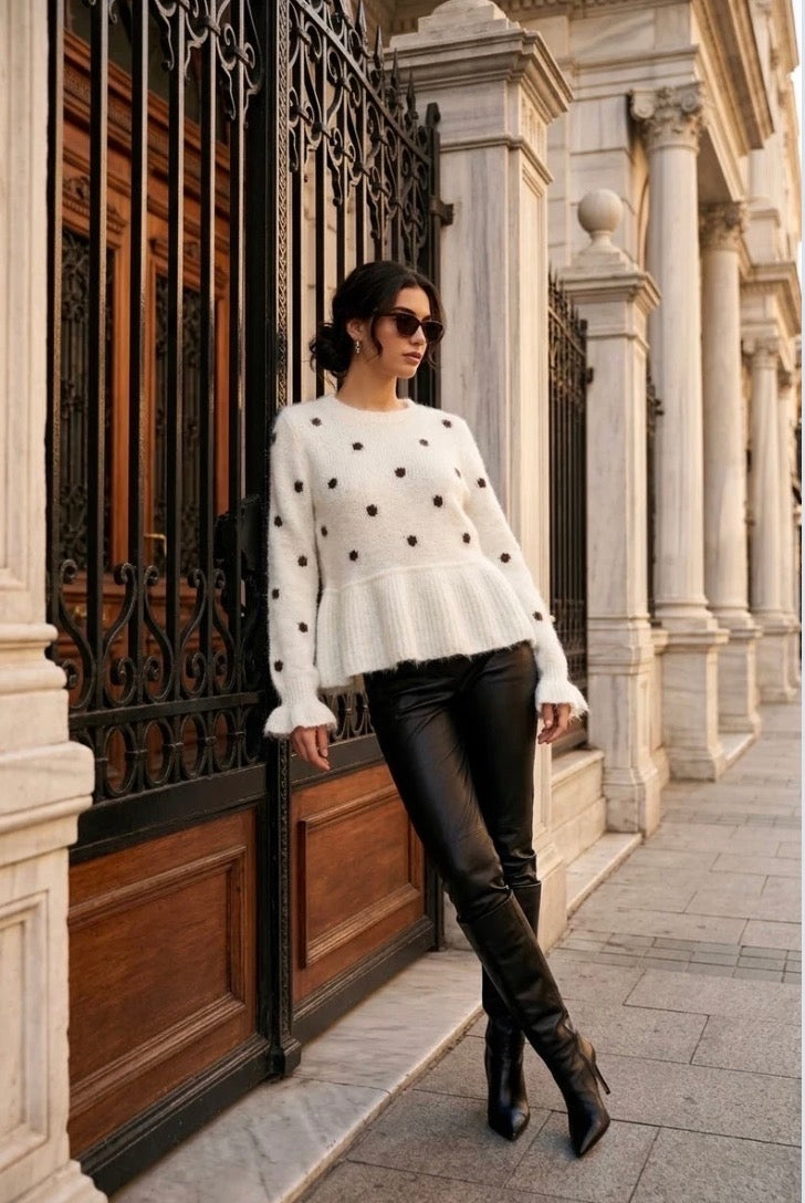 Cara White Polka Dot Peplum Jumper