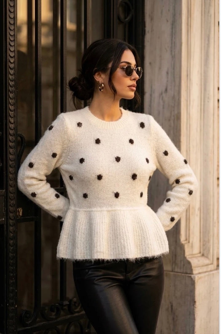 Cara White Polka Dot Peplum Jumper