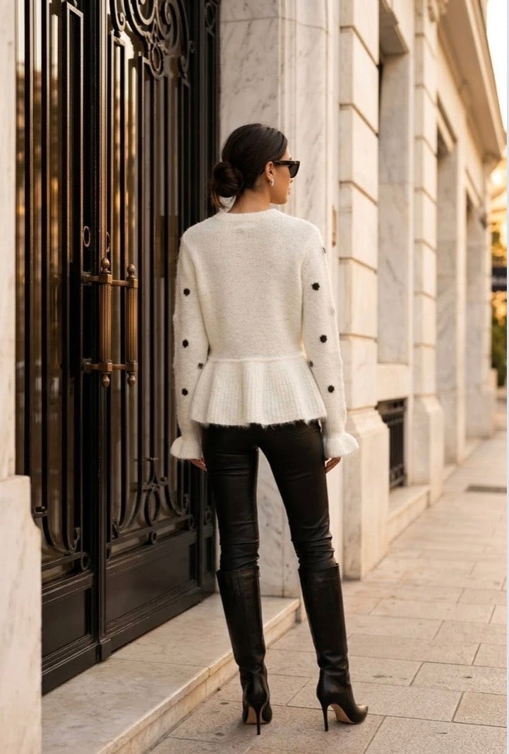 Cara White Polka Dot Peplum Jumper