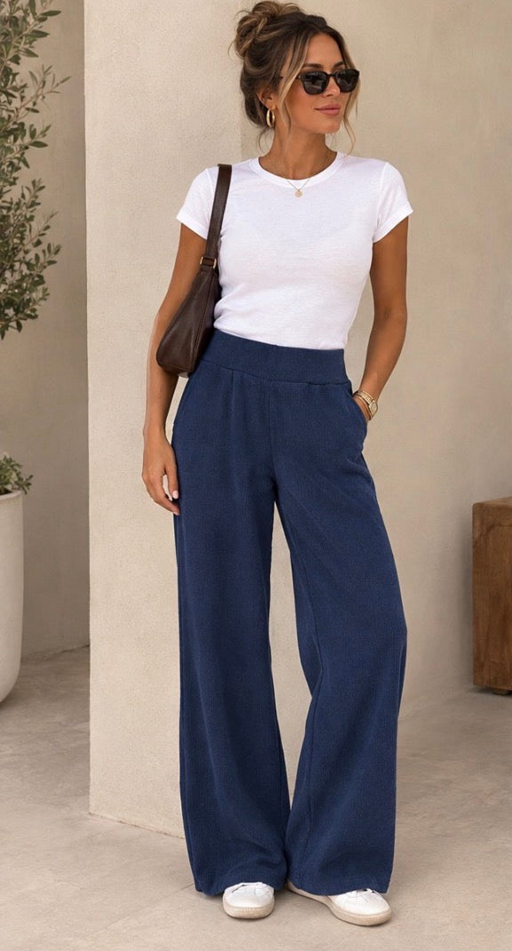 Gerda Navy Ribbed Trousers