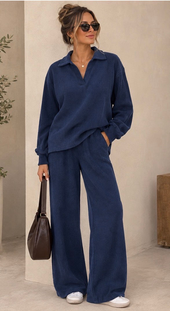 Gerda Navy Ribbed Trousers