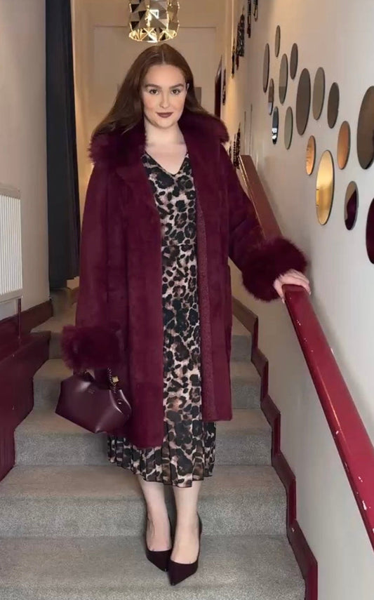 Georgie Burgundy Fur Luxury Coat