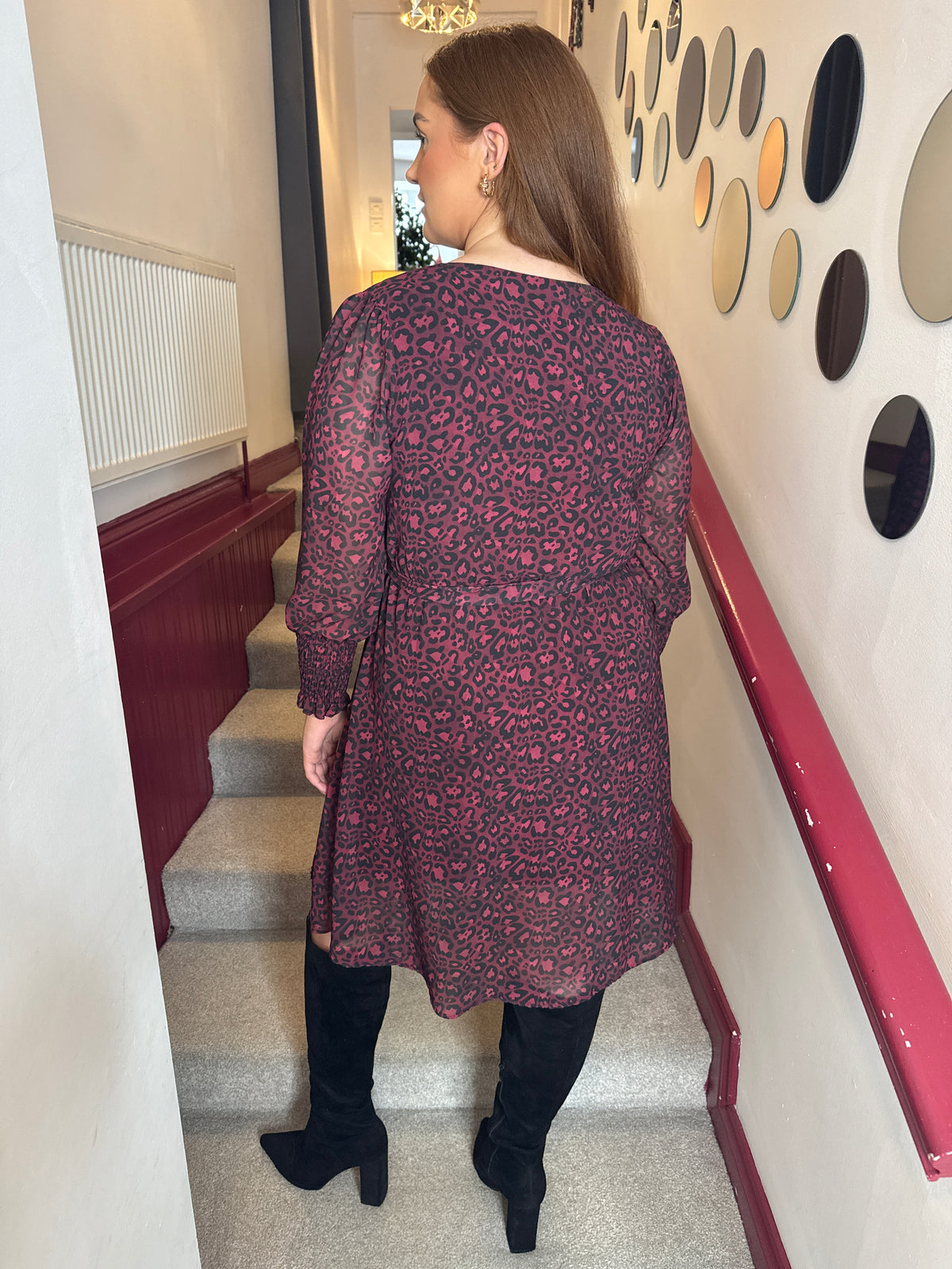 Bowie Burgundy Leopard Print Mini Dress