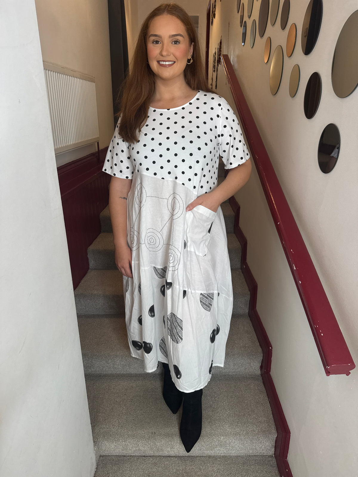 Mara Monochrome Polka Dot Dress