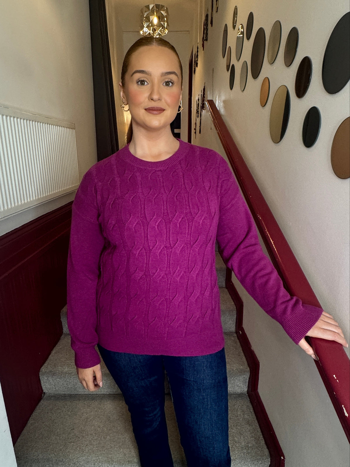 Harley Magenta Cable Knit Sweater