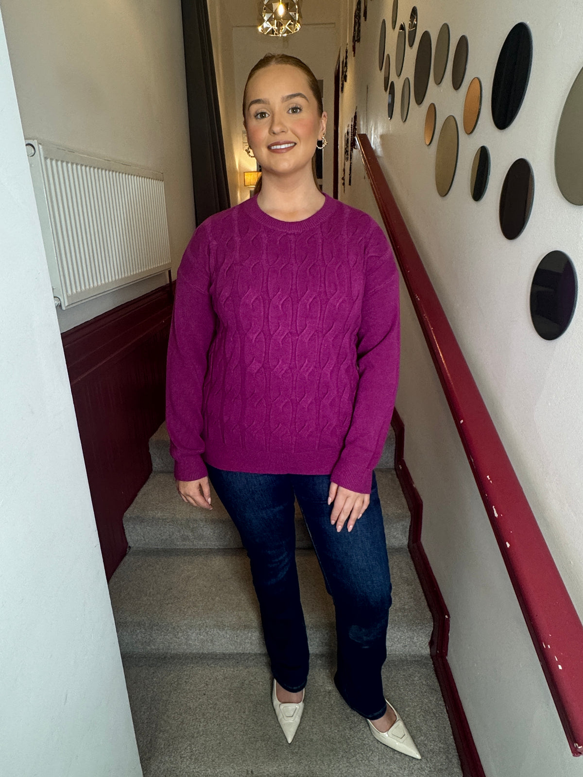Harley Magenta Cable Knit Sweater