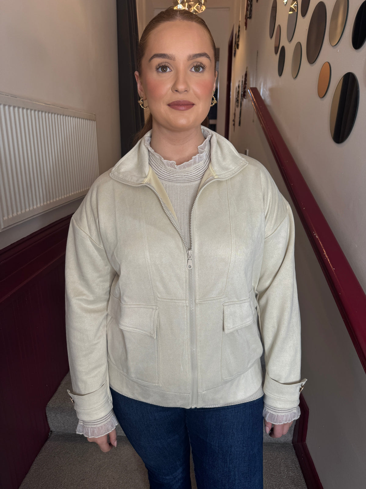 Hazel Cream Bomber Jacket