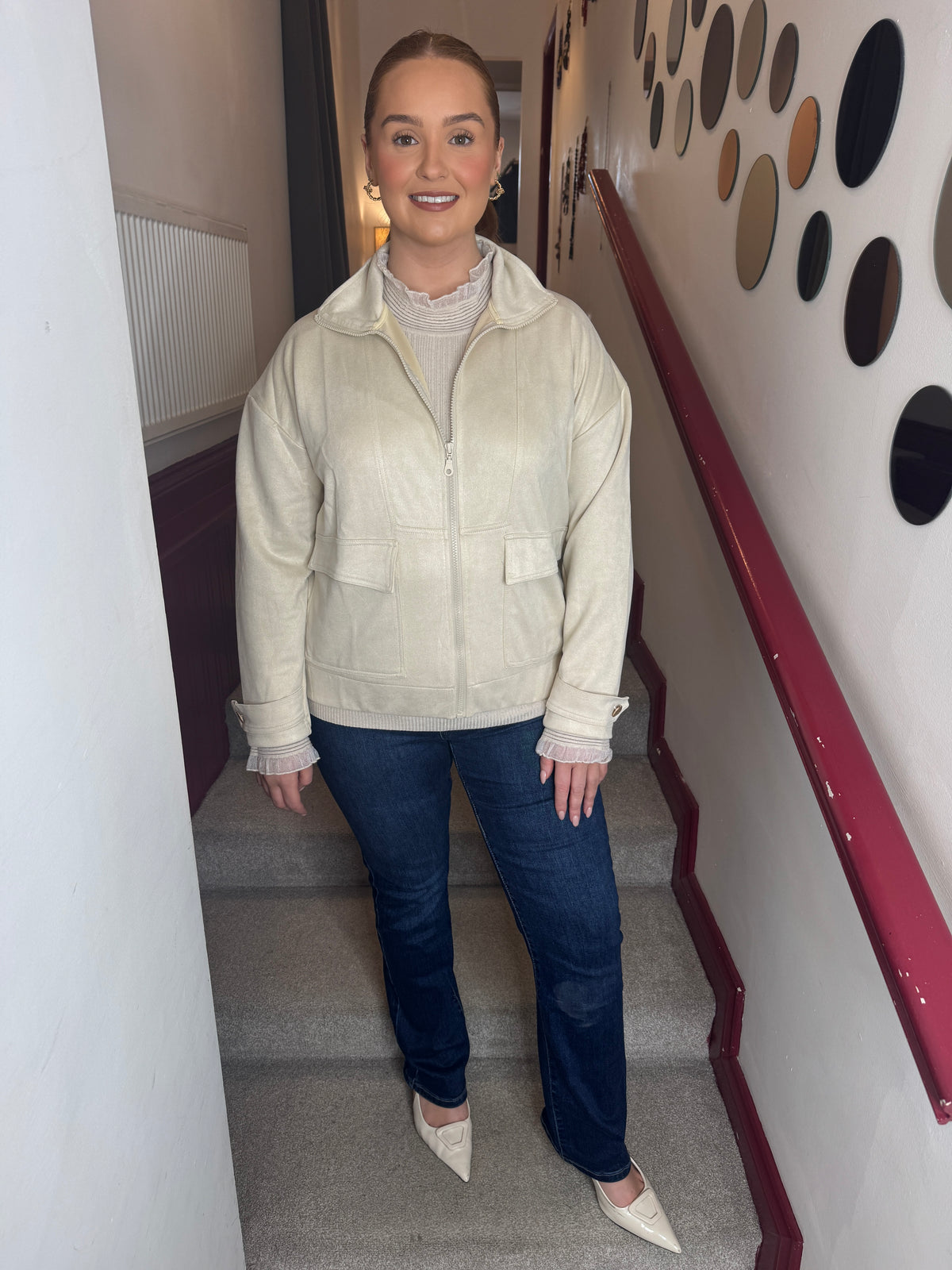 Hazel Cream Bomber Jacket