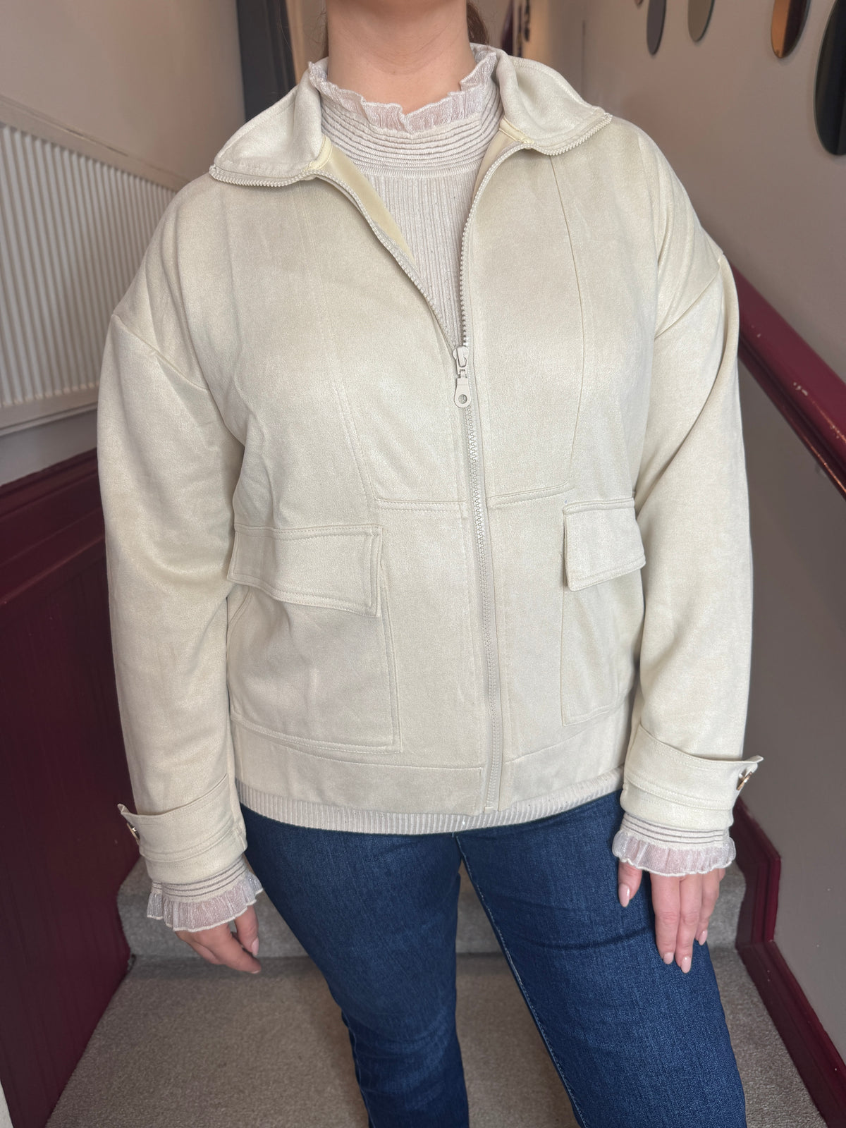 Hazel Cream Bomber Jacket