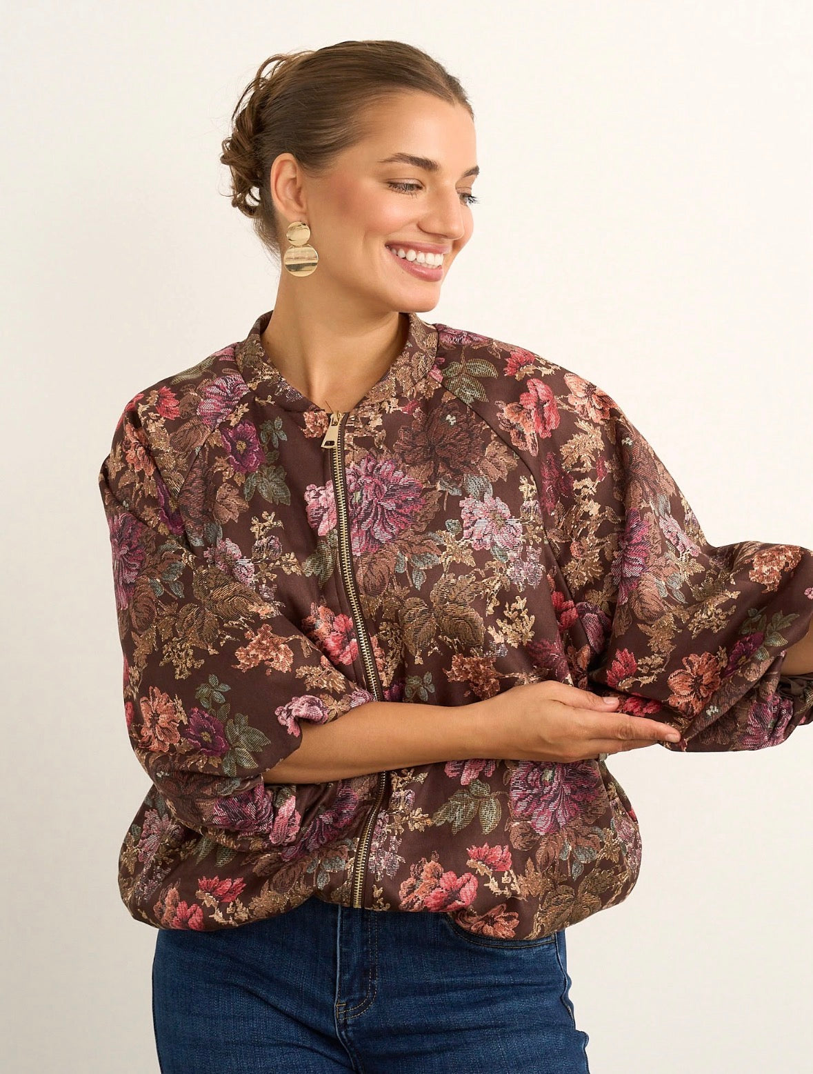 Alia Brown Floral Bomber Jacket