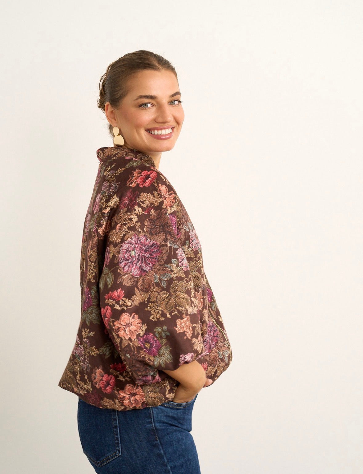 Alia Brown Floral Bomber Jacket