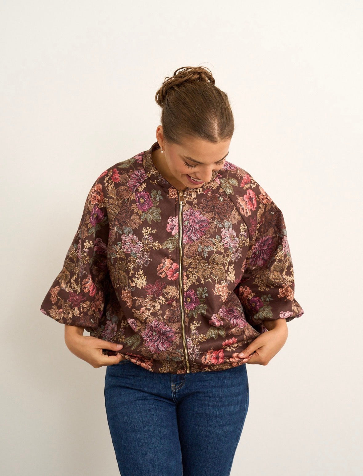 Alia Brown Floral Bomber Jacket
