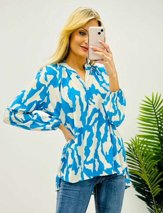 Alba Camo Print Blue Blouse