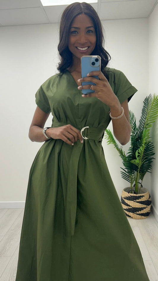 Everly Khaki Cotton Dress
