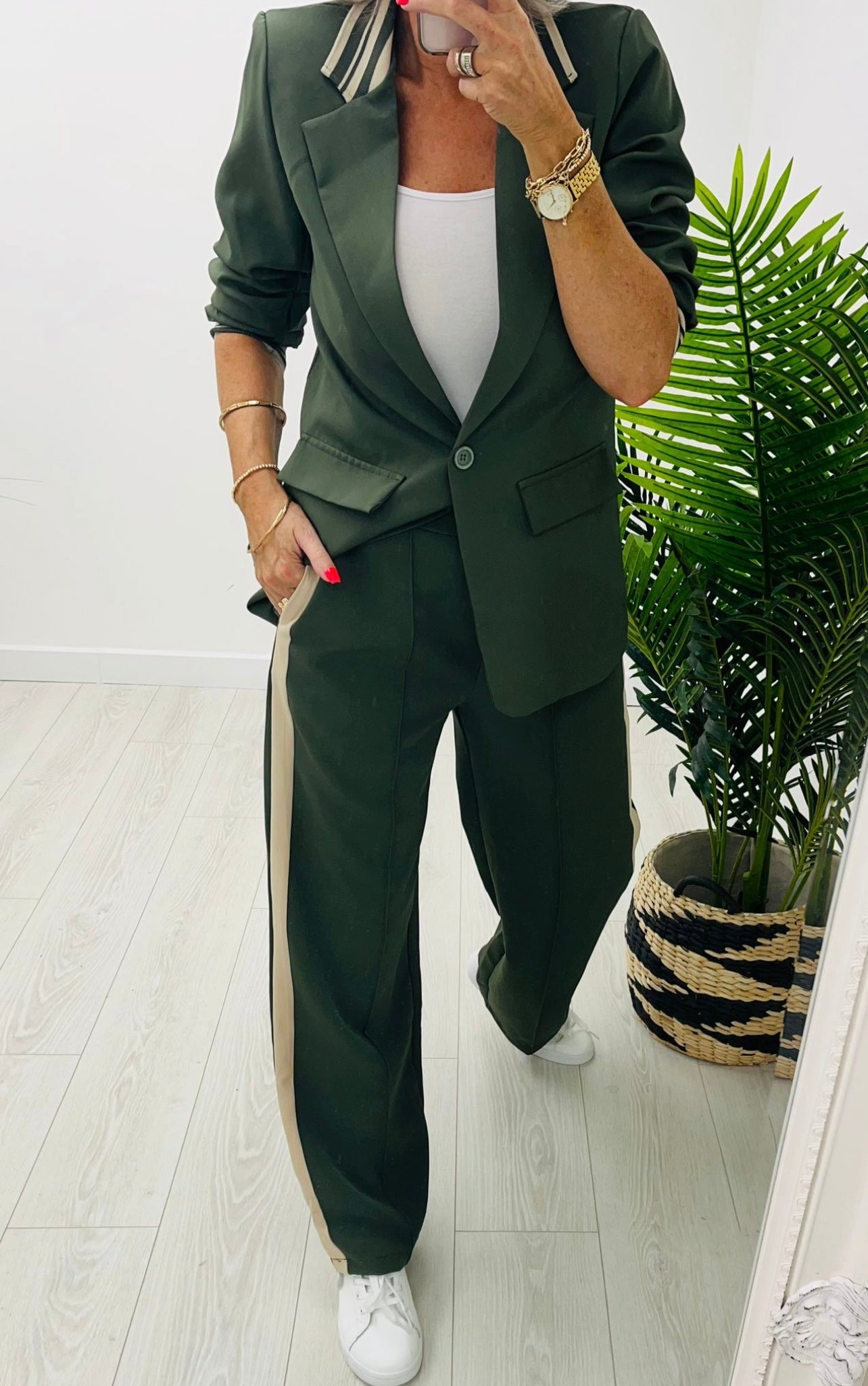 Louisa Khaki 2 Piece Trouser Suit