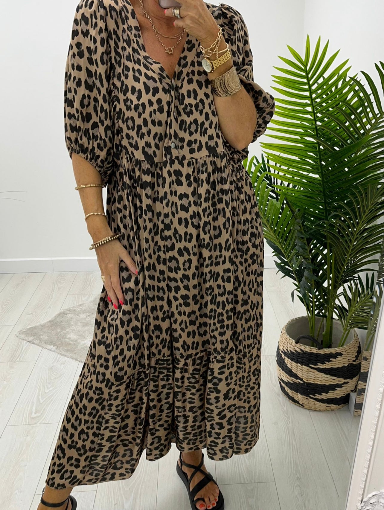 Lucia Leopard Print Smock Dress