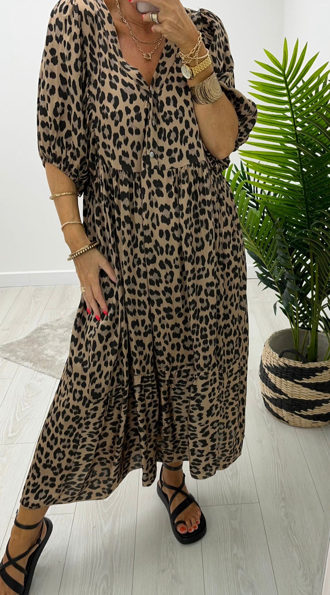Lucia Leopard Print Smock Dress