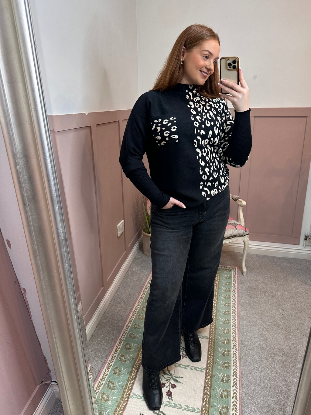 Hailey Black & White Leopard Print Sweater