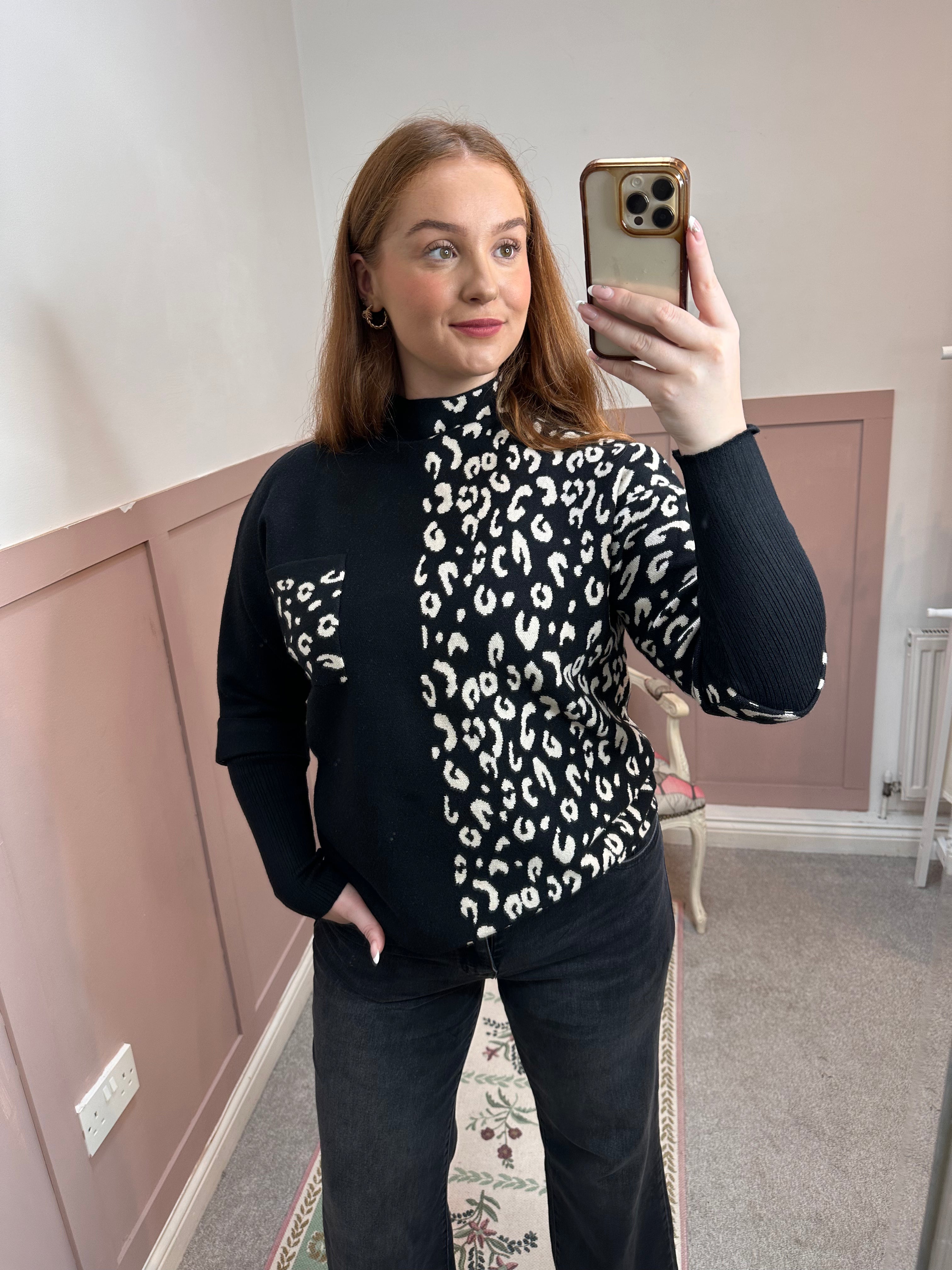 Hailey Black & White Leopard Print Sweater