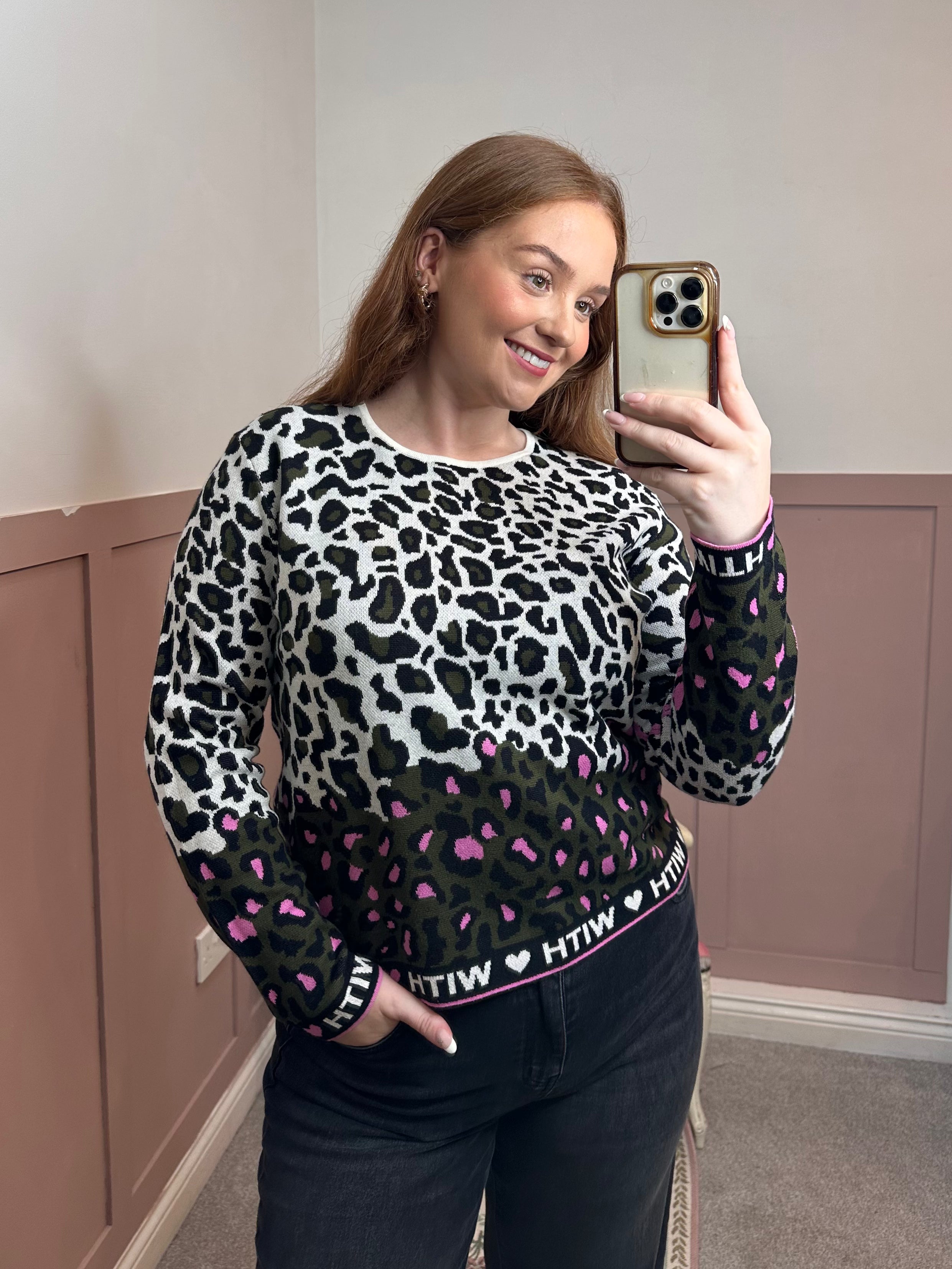 Hannah Khaki Leopard Print Sweater
